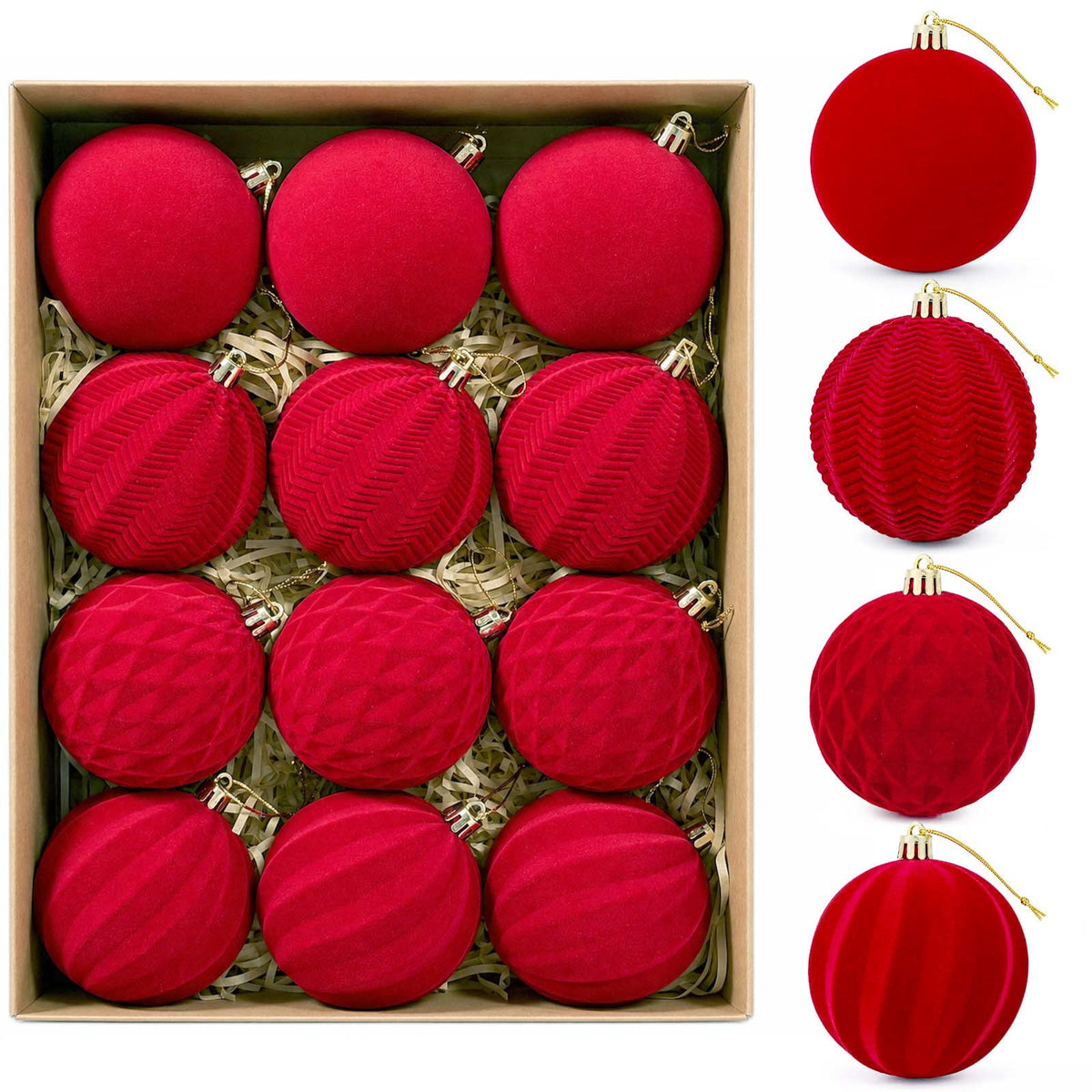 Ayieyill 12 Pack Christmas Ball Ornaments, Flocked Christmas Tree Ornaments, Christmas Hanging Ornaments for Christmas Decorations Indoor