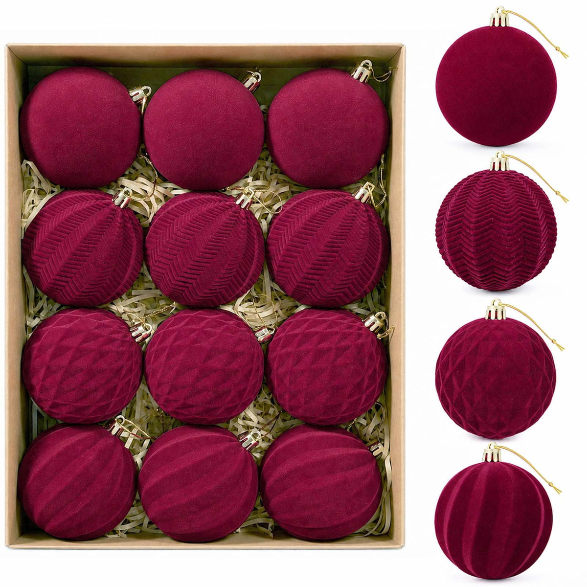 Ayieyill 12 Pack Christmas Ball Ornaments, Flocked Christmas Tree Ornaments, Christmas Hanging Ornaments for Christmas Decorations Indoor