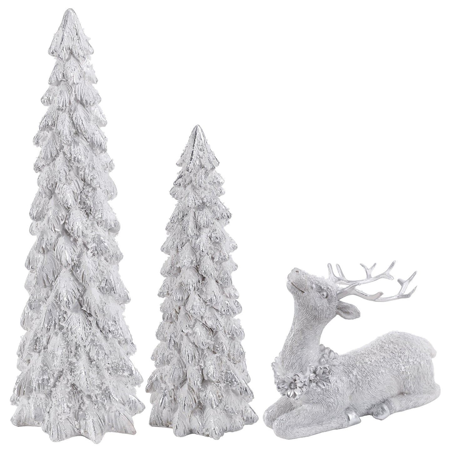 Ayieyill 3Pcs Resin Christmas Tree and Reindeer Decortion, Small Christmas Decorative Figurine Set, Christmas Tabletop Decorations Indoor