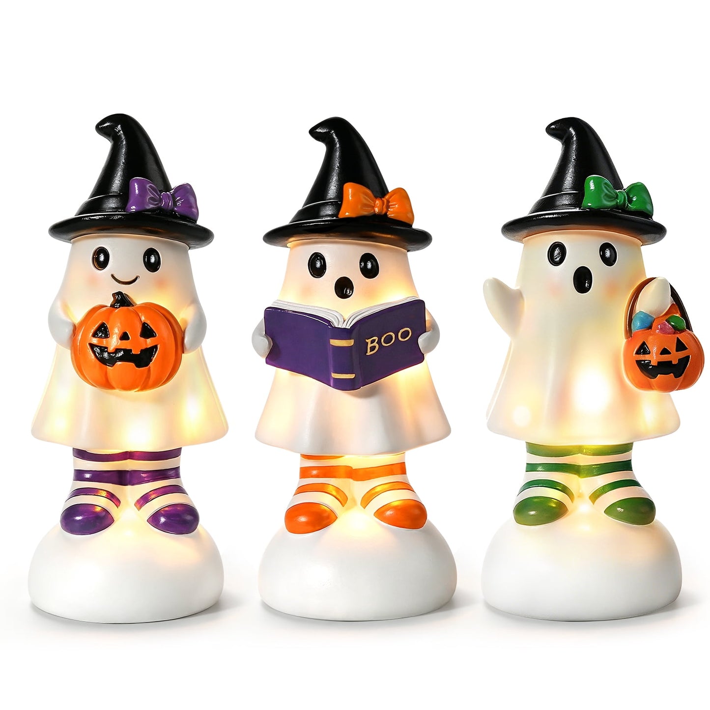Ayieyill 3pcs Cute Spooky Ceramic Ghost for Halloween Decoration Indoor, Halloween Decorations,Ghost Figurines with Hats - Halloween Table Decorations