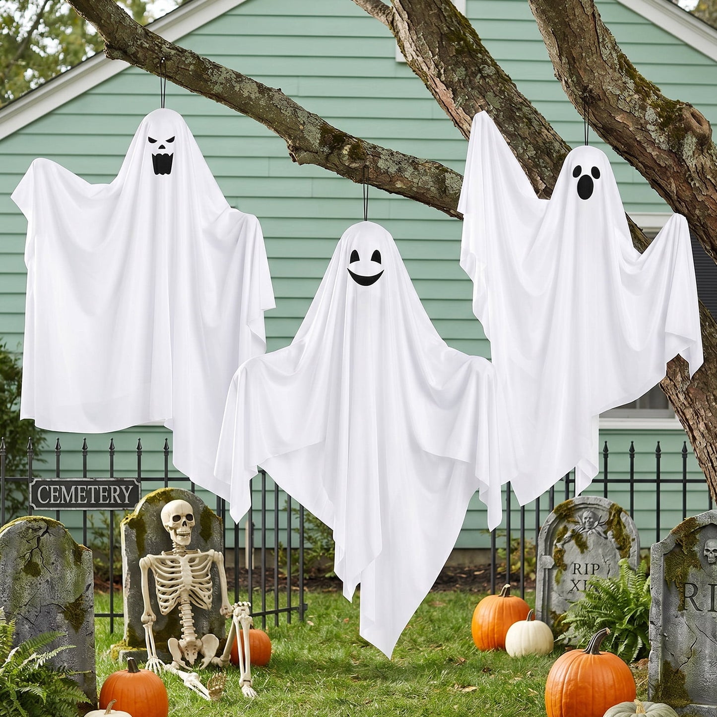 Ayieyill Halloween Hanging Ghosts Outdoor Decoration, Cute Flying Ghosts for Halloween Yard Garden Porch Party Decorations