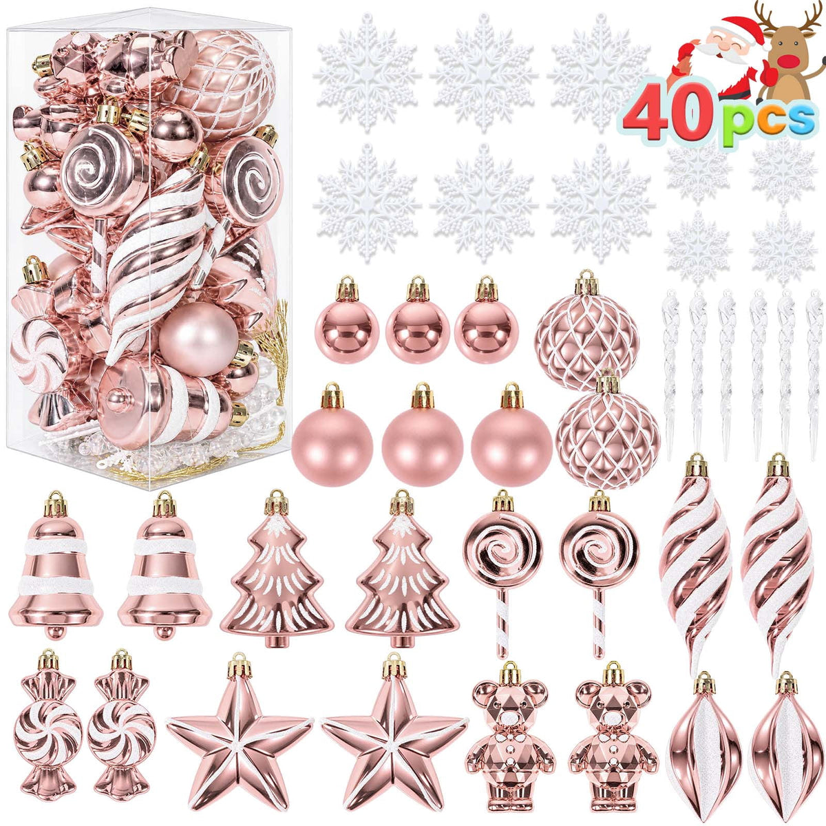 Ayieyill 40ct Christmas Ball Ornaments, Candy Cane Christmas Ornament Set, Shatterproof Christmas Ball with Rope for Tree