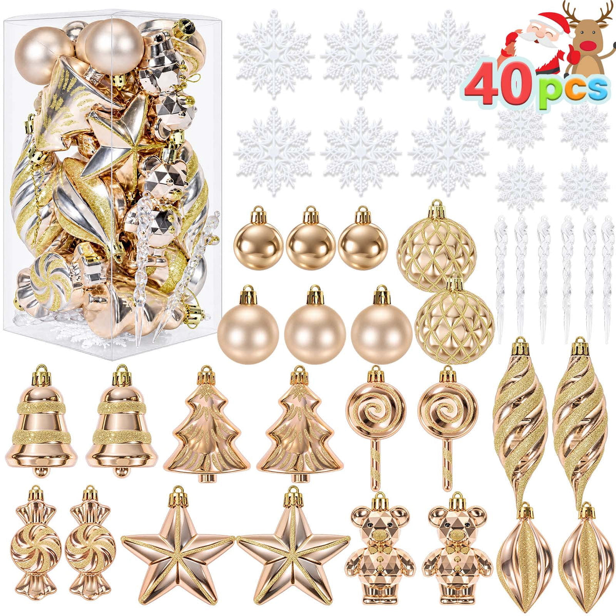 Ayieyill 40ct Christmas Ball Ornaments, Candy Cane Christmas Ornament Set, Shatterproof Christmas Ball with Rope for Tree