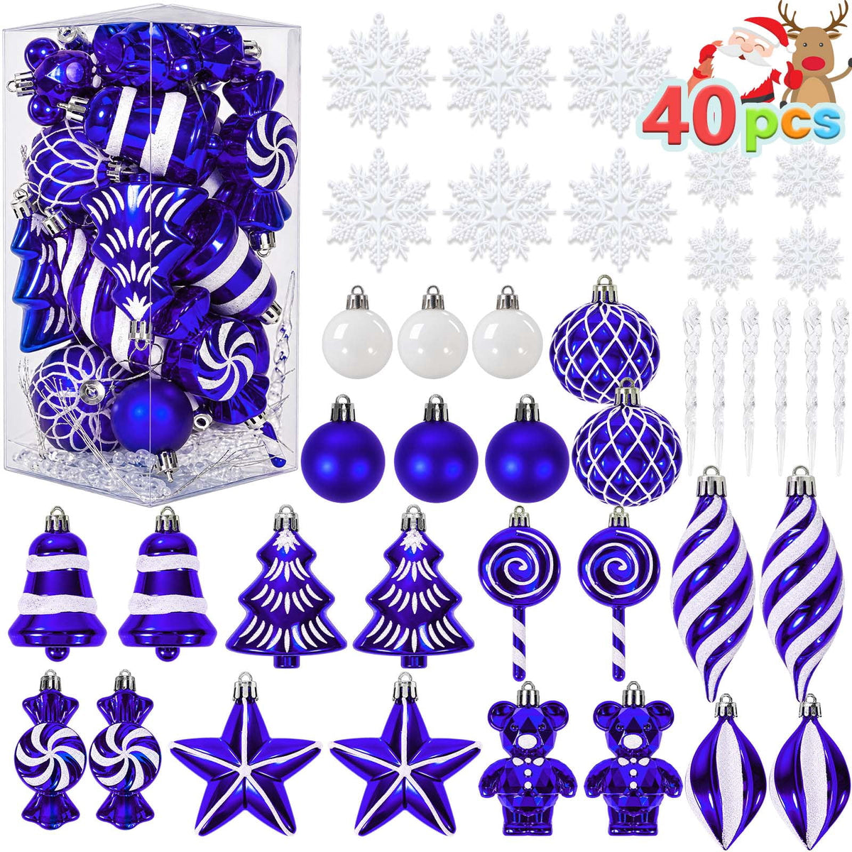 Ayieyill 40ct Christmas Ball Ornaments, Candy Cane Christmas Ornament Set, Shatterproof Christmas Ball with Rope for Tree