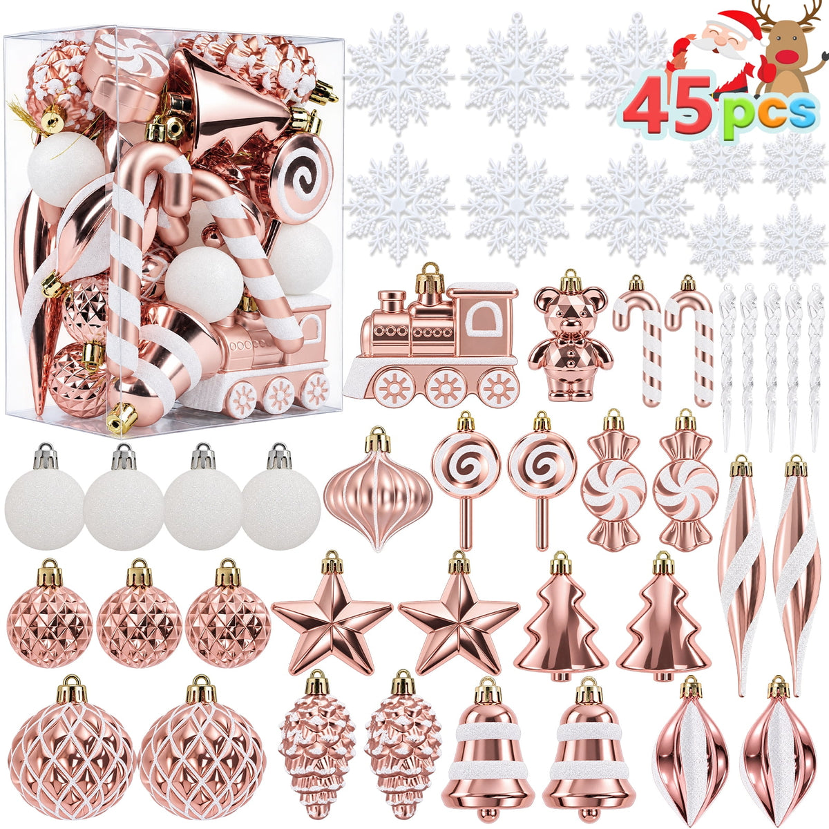 Ayieyill 45ct Christmas Tree Ornaments Sets, Plastic Christmas Balls