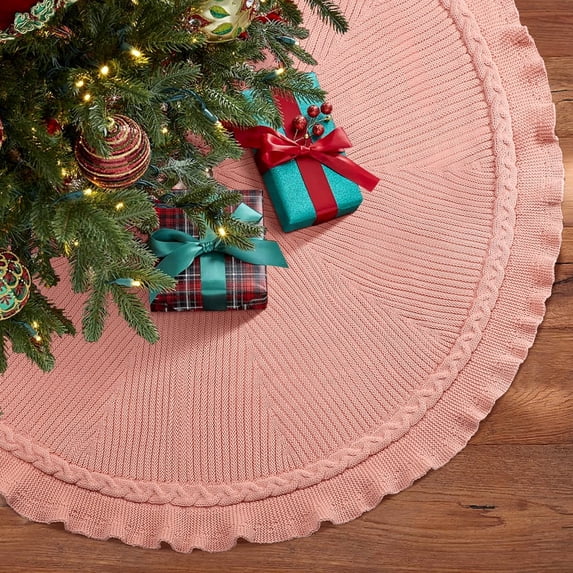 Ayieyill Christmas Tree Skirt, 48 inches White Tree Skirt Luxury Cable Knit Knitted Thick Rustic Xmas Tree Skirt Christmas Decoration, Cream