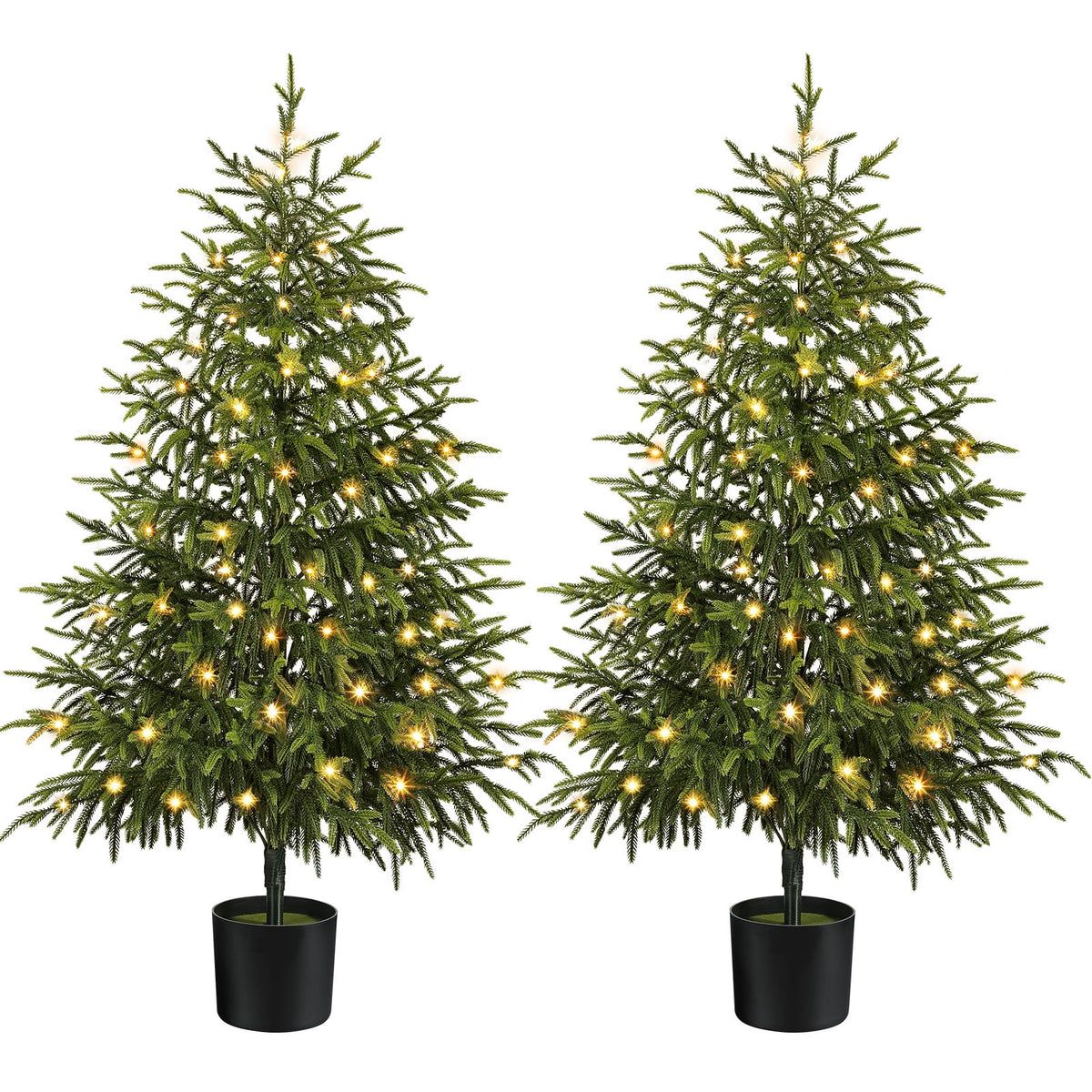 Ayieyill 4FT Norfolk Pine Christmas Tree, 2 Pack Norfolk Pine Tree with 80 LED Lights, Indoor Holiday Christmas Decorations