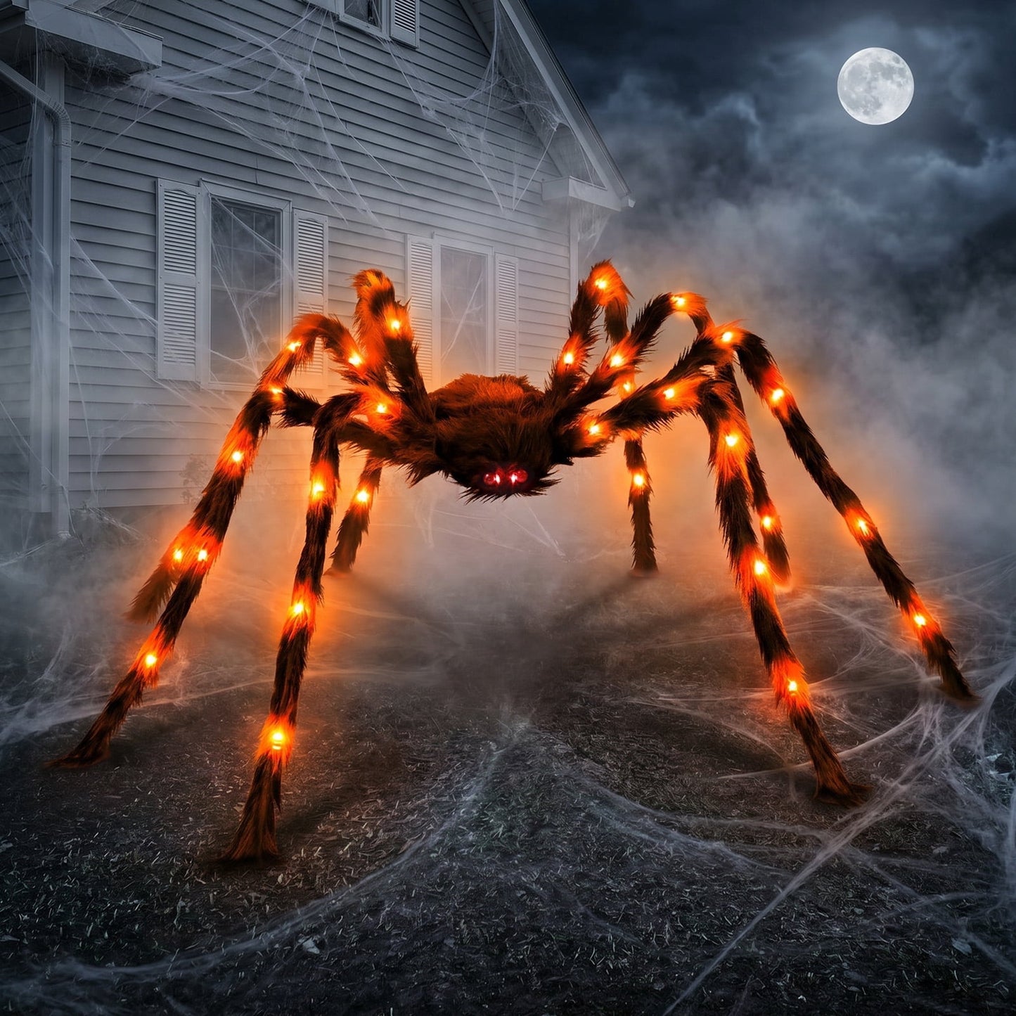 Ayieyill 5ft Giant Light-up Halloween Spider, Scary Hairy Fabric Spider for Indoor Outdoor Yard Haunted House Decor