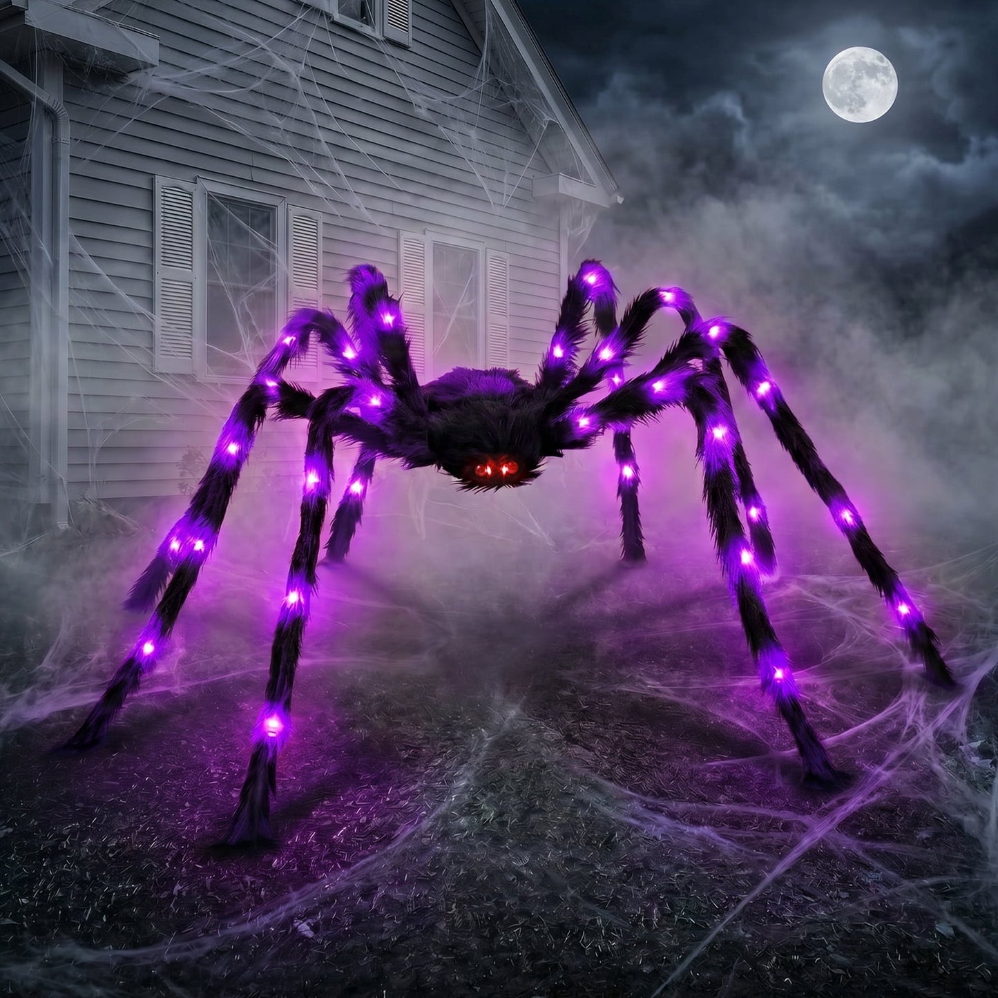 Ayieyill 5ft Giant Light-up Halloween Spider, Scary Hairy Fabric Spider for Indoor Outdoor Yard Haunted House Decor