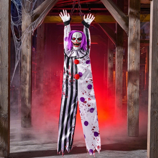 Ayieyill 59in Halloween Animatronics, Hanging Halloween Clown Sound Sensor, Scary Halloween Decorations  Outdoor, Haunted House Prop