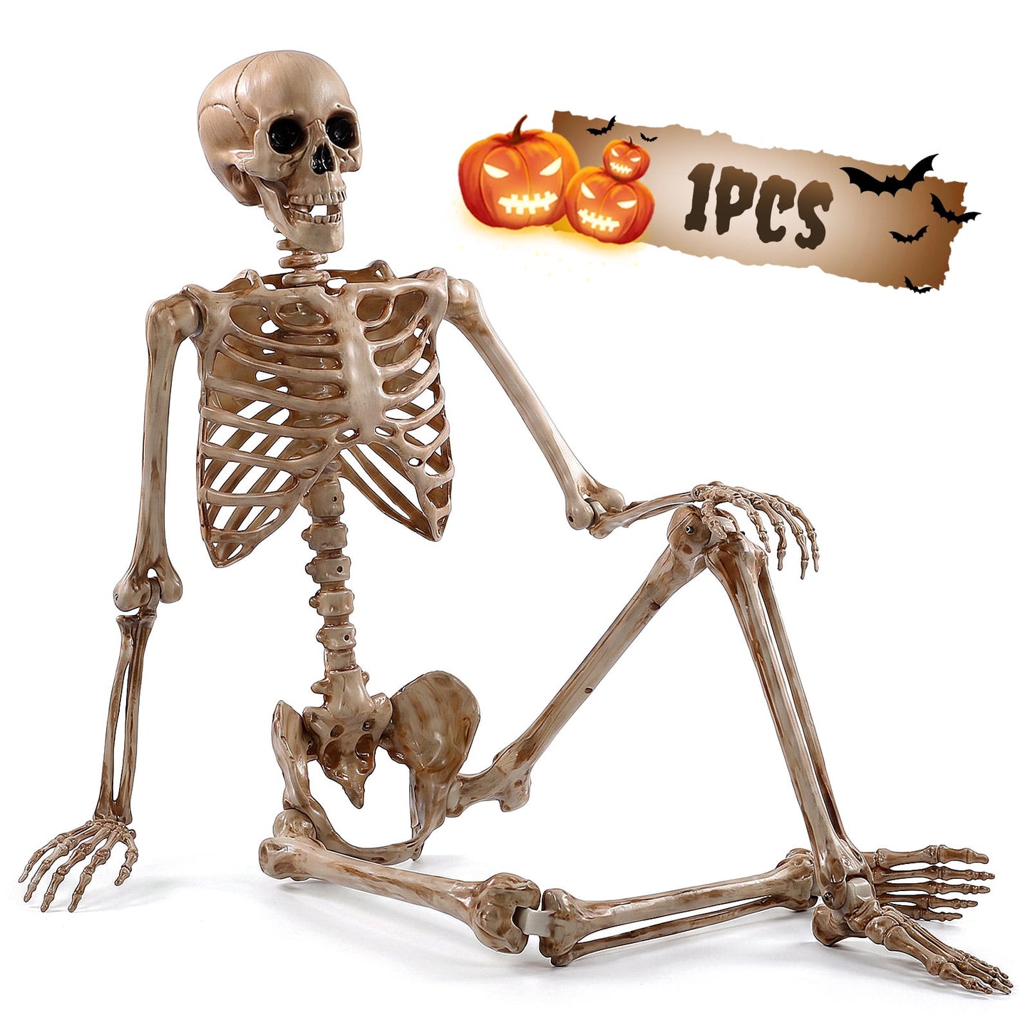 Ayieyill 65IN Halloween Skeleton Decorations, Weathered Posable Skeleton Decor for Halloween Decorations Outdoor Indoor