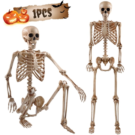 Ayieyill 65IN Halloween Skeleton Decorations, Weathered Posable Skeleton Decor for Halloween Decorations Outdoor Indoor
