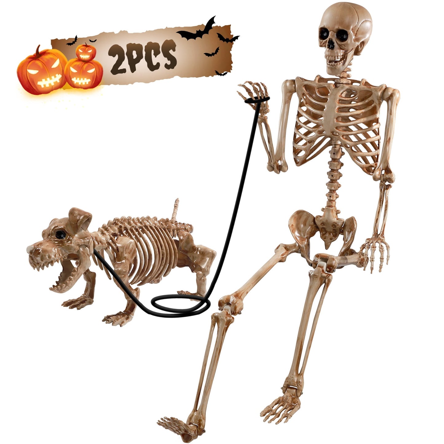 Ayieyill 65IN Halloween Skeleton Decorations, Weathered Posable Skeleton Decor for Halloween Decorations Outdoor Indoor