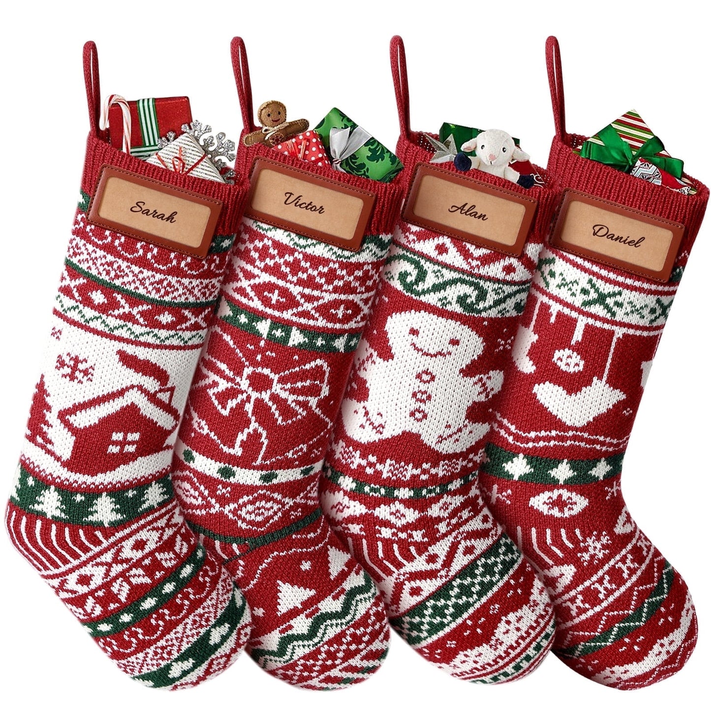 Ayieyill 6Pcs 18" Knit Christmas Stockings, Large Rustic Yarn Xmas Stockings for Christmas Family Holiday Decorations