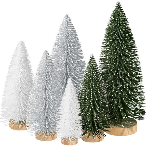 Ayieyill Mini Christmas Trees Decorations - 6pcs Small Bottle Brush Trees, Artificial Tabletop Christmas Tree for Indoor Outdoor Home Room Party