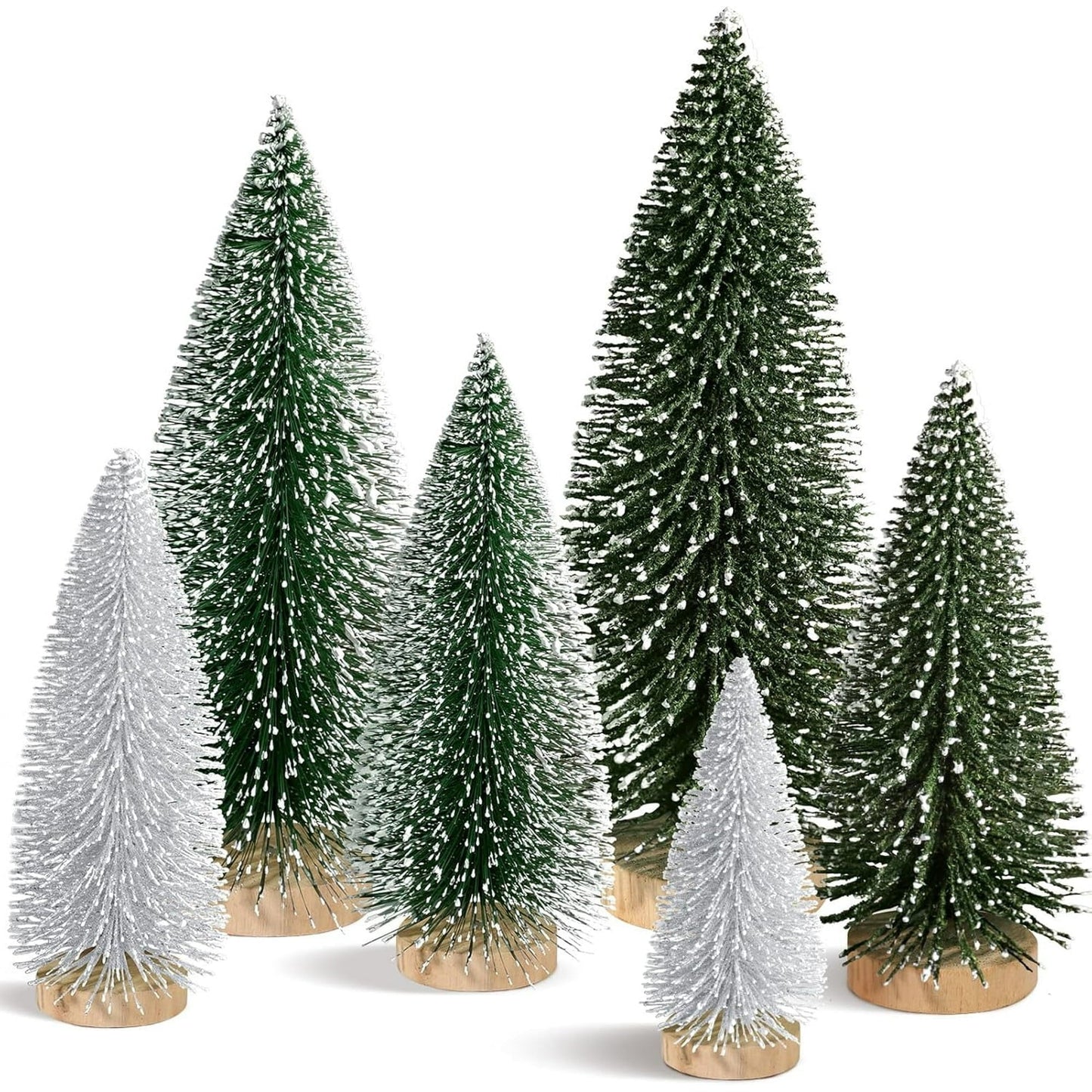 Ayieyill Mini Christmas Trees Decorations - 6pcs Small Bottle Brush Trees, Artificial Tabletop Christmas Tree for Indoor Outdoor Home Room Party