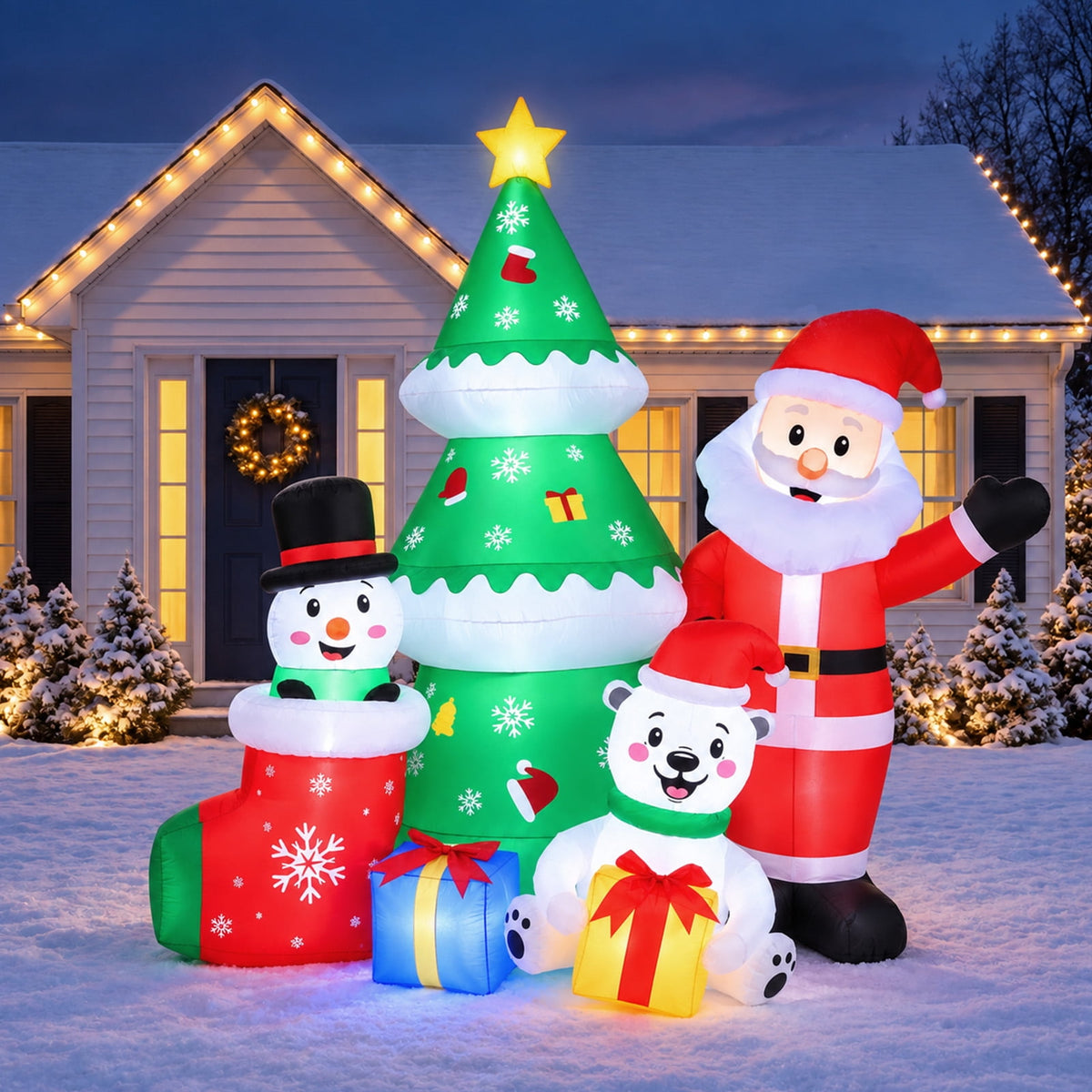 Ayieyill 6ft Christmas Inflatable Outdoor Decoration,Christmas Blow ups Santa Snowman Xmas Tree Polar Bear with L for Lawn Yard Garden