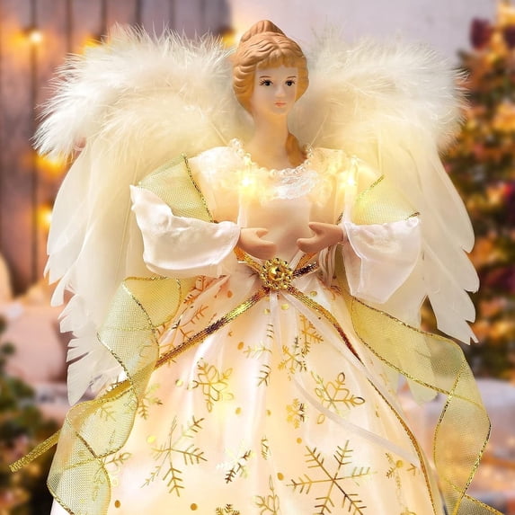 Ayieyill Angel Treetop, 12-Inch, Christmas Angel Tree Topper, Lighted Angel Tree Topper White -Christmas Tree Topper Decoration Ornament