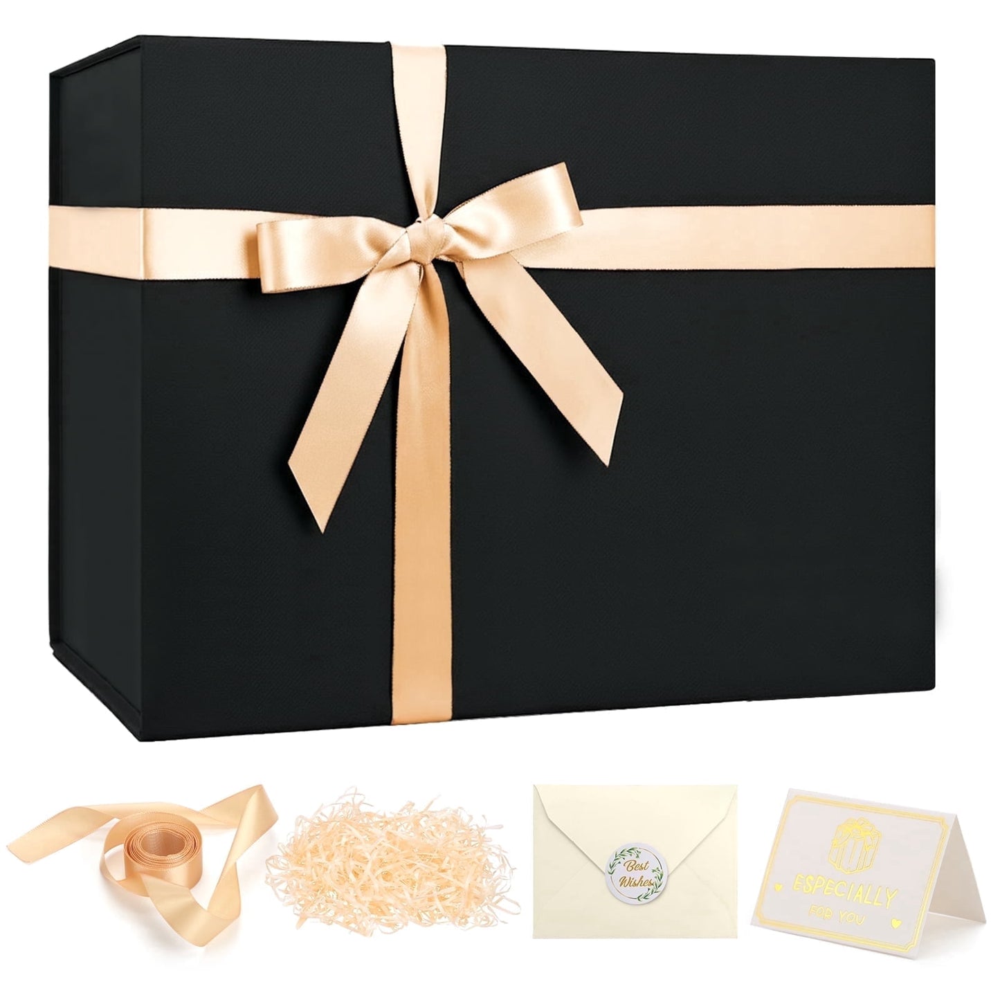 Ayieyill Black Gift Boxes for Presents, Mother's Day boxes with Ribbon Magnetic Lids, Mother's Day Gift Wrap Boxes for Wedding (9.2*6.7*2.75 inches)