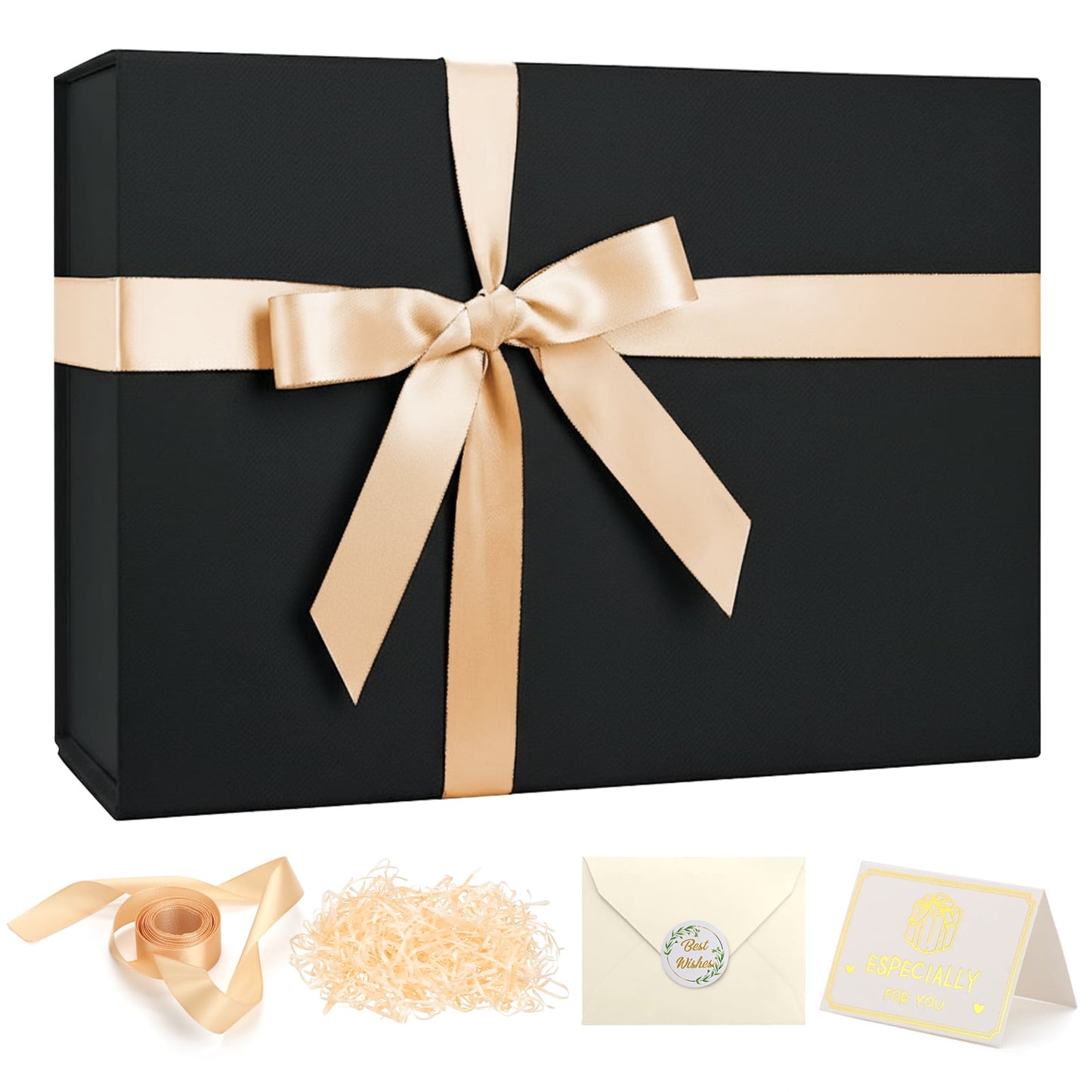 Ayieyill Black Gift Boxes for Presents, Mother's Day boxes with Ribbon Magnetic Lids, Mother's Day Gift Wrap Boxes for Wedding (9.2*6.7*2.75 inches)
