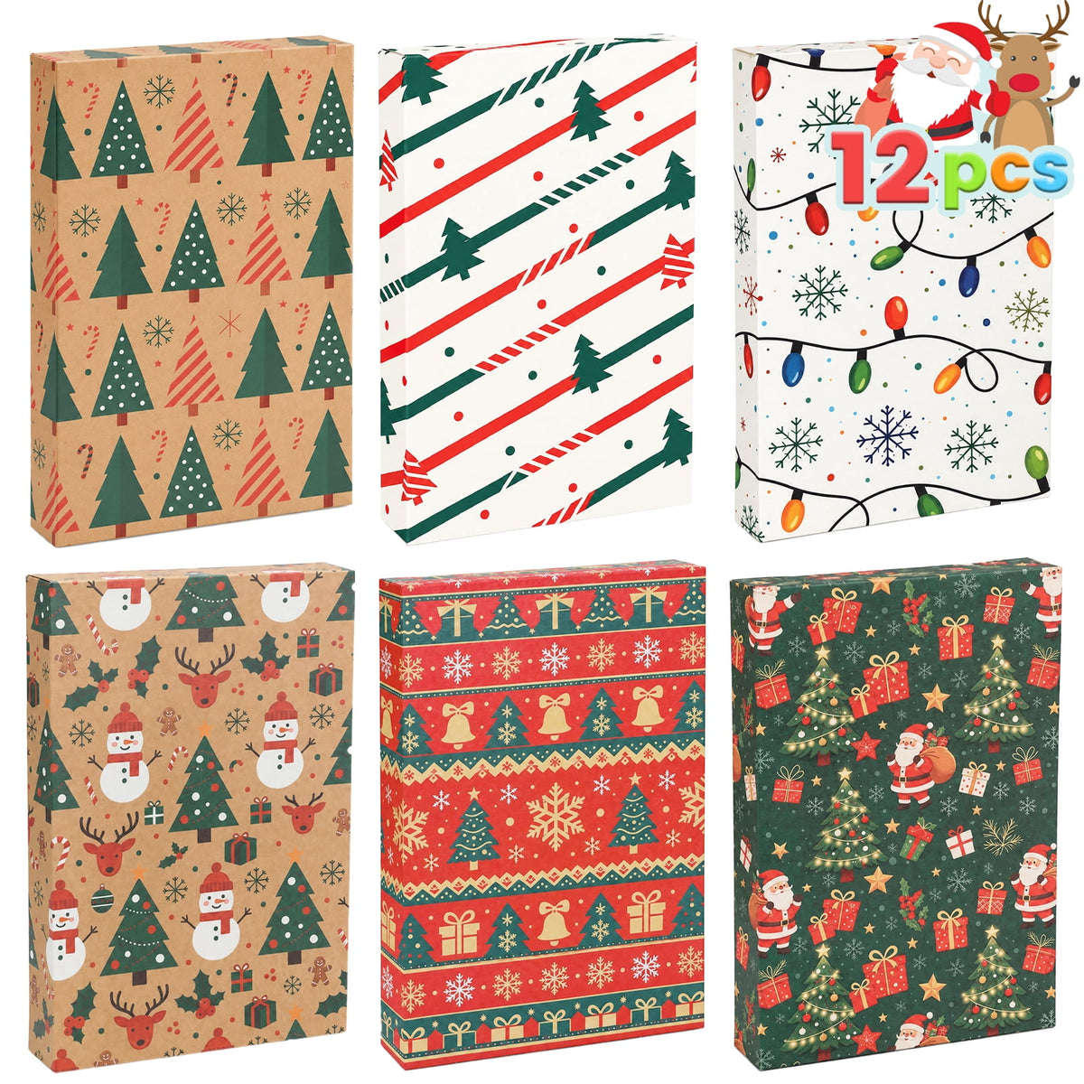 Ayieyill Christmas Gift Boxes, 12 Pack Foldable Colorful Kraft Paper