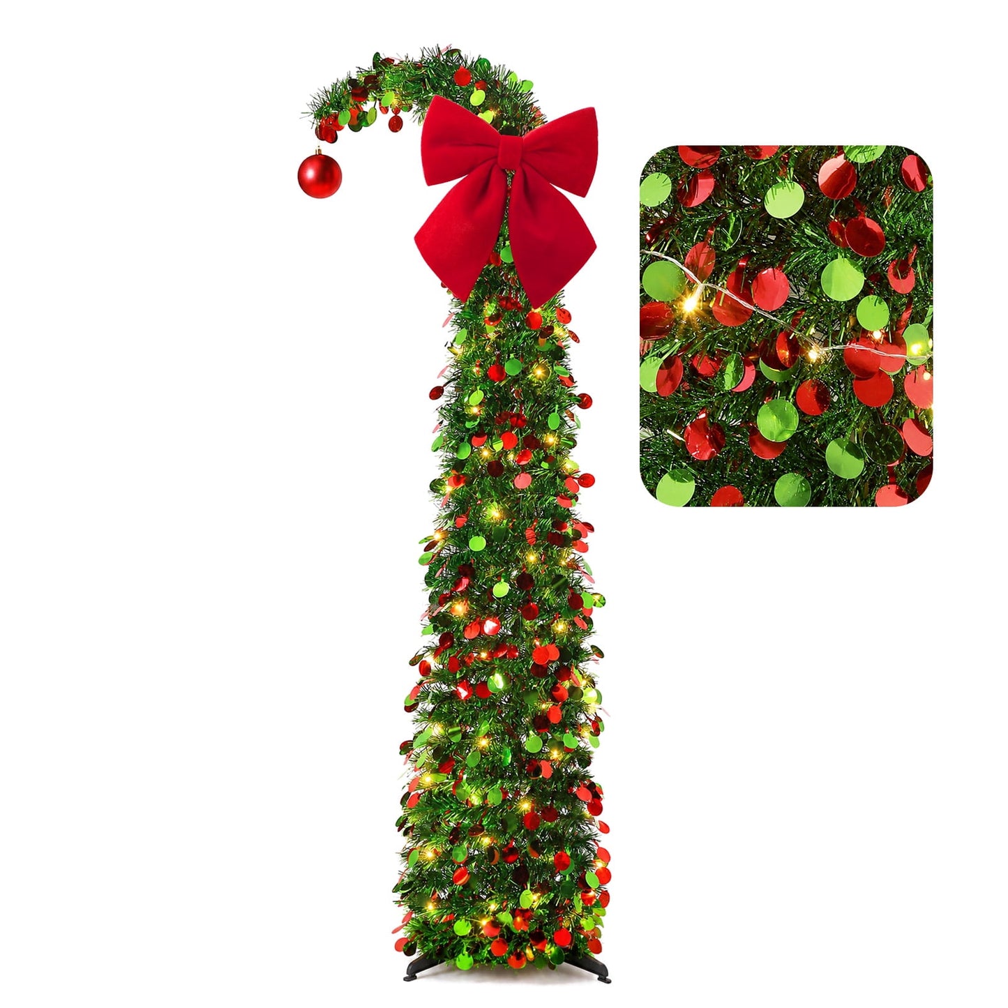 Ayieyill Christmas Tree 5FT Pencil Christmas Tree, Collapsible Pop Up Tinsel Tree for Christmas Decorations Indoor