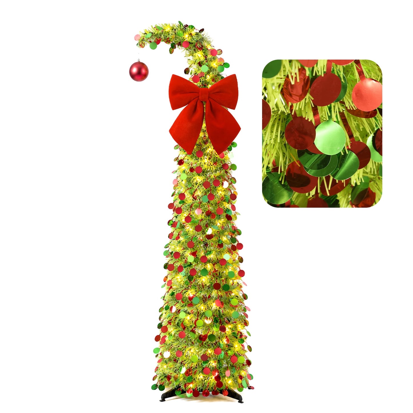 Ayieyill Christmas Tree 5FT Pencil Christmas Tree, Collapsible Pop Up Tinsel Tree for Christmas Decorations Indoor