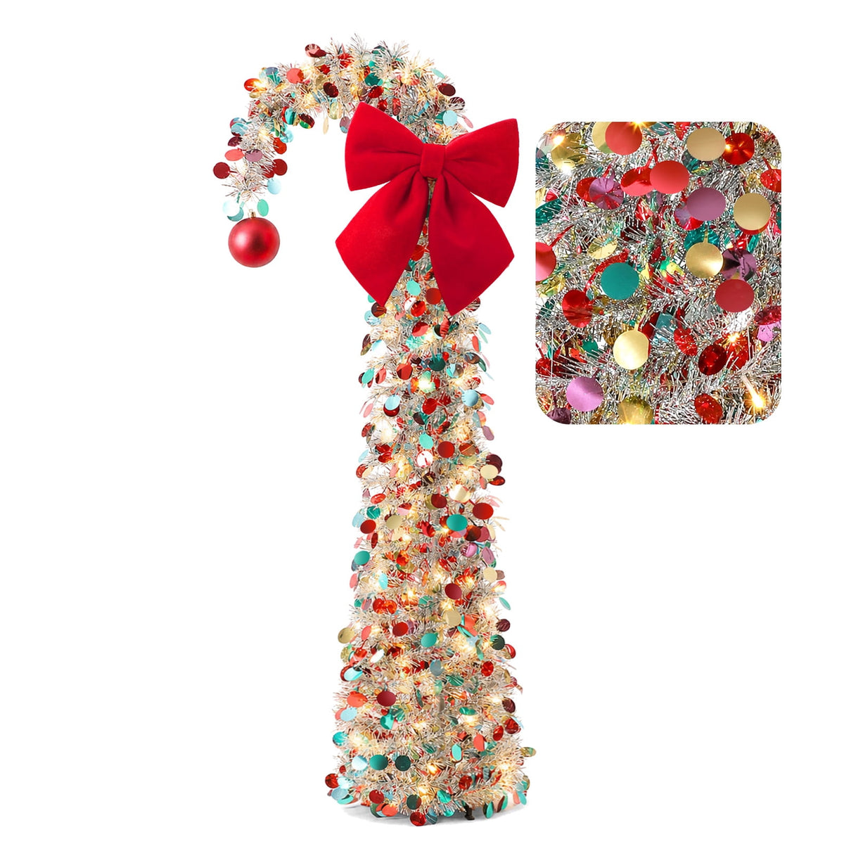 Ayieyill Christmas Tree 5FT Pencil Christmas Tree, Collapsible Pop Up Tinsel Tree for Christmas Decorations Indoor