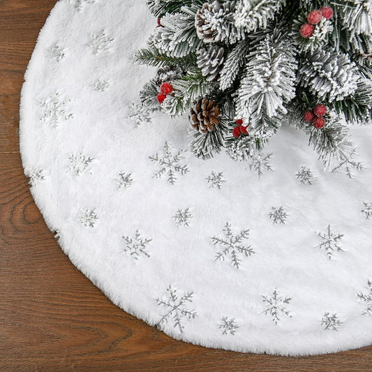 Ayieyill Christmas Tree Skirt 48 Inches Faux Fur White Christmas Tree Skirt for Christmas Tree Decorations