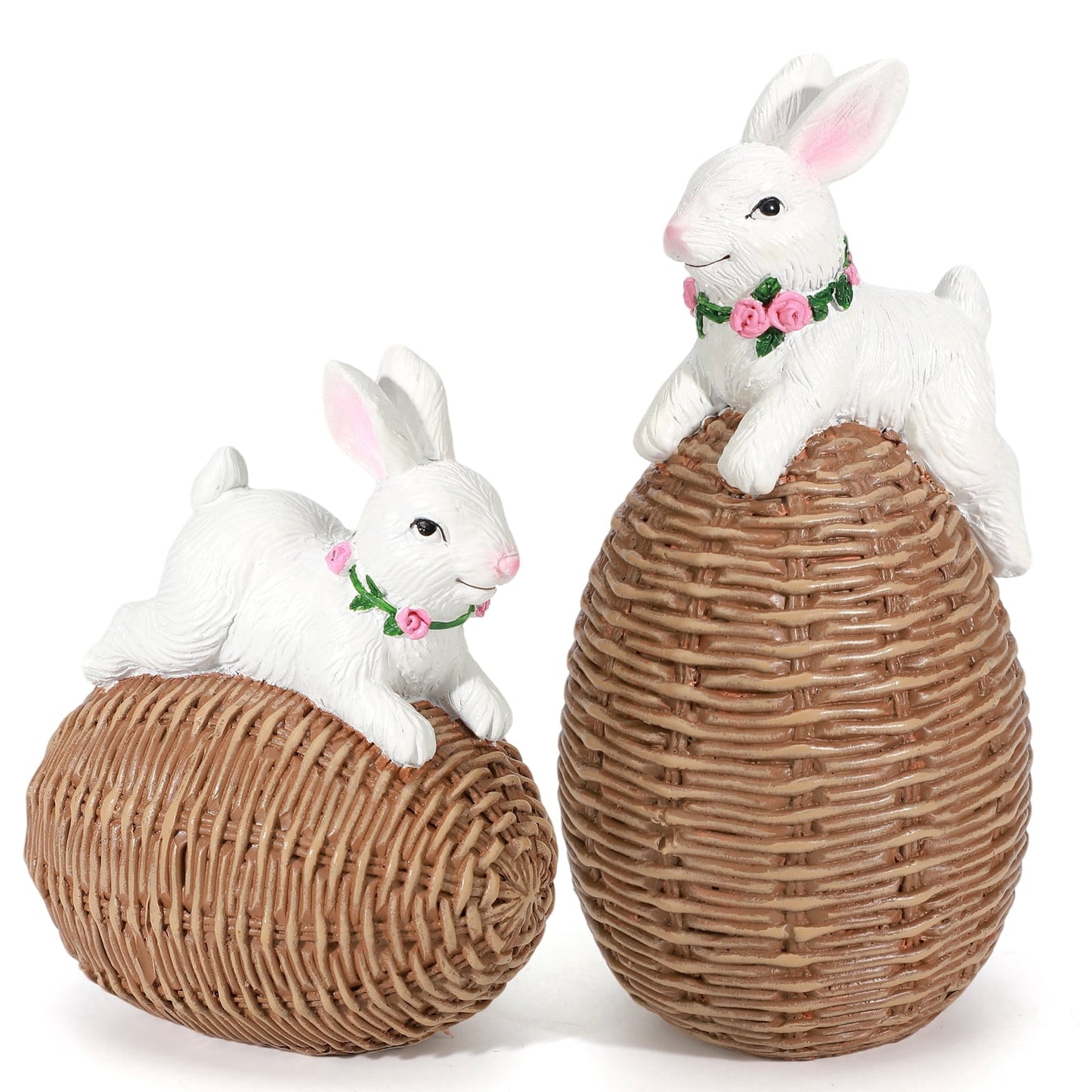 Ayieyill Easter Bunny Egg Decorations 2Pcs, Resin Easter Bunny Figurines for Home, Courtyard, Tabletop Enhance The Easter Atmosphere