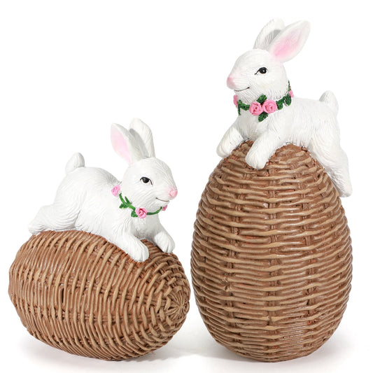 Ayieyill Easter Bunny Egg Decorations 2Pcs, Resin Easter Bunny Figurines for Home, Courtyard, Tabletop Enhance The Easter Atmosphere