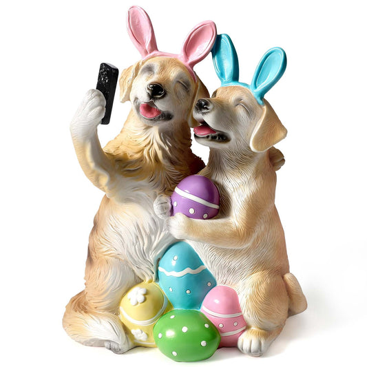 Ayieyill Easter Decor Dog Figurine, Romantic Couple Spring Decorations Dog Easter Decorations for Tabletop, Lawn, Holiday Decoration