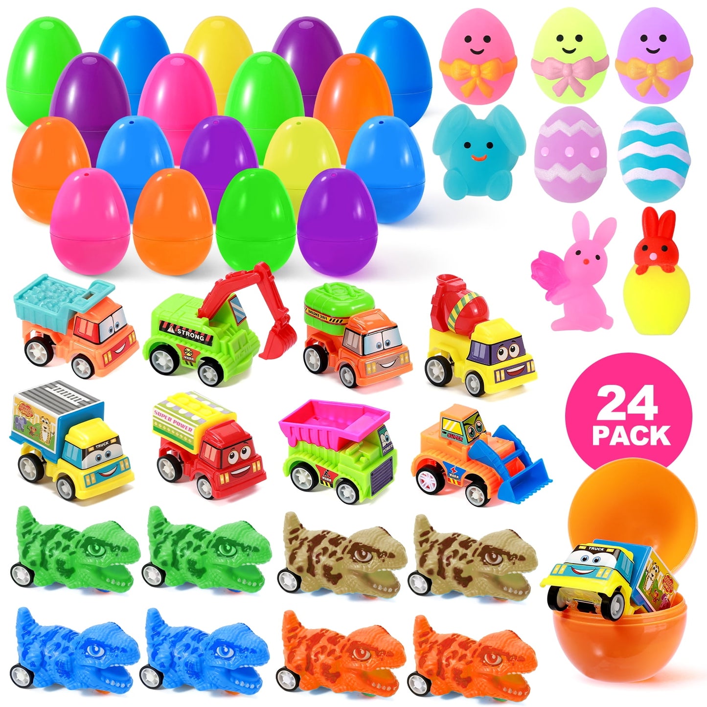Ayieyill 12Pcs Prefilled Easter Eggs - Toy Filled Easter Eggs Filled with Pull-Back Construction Vehicles