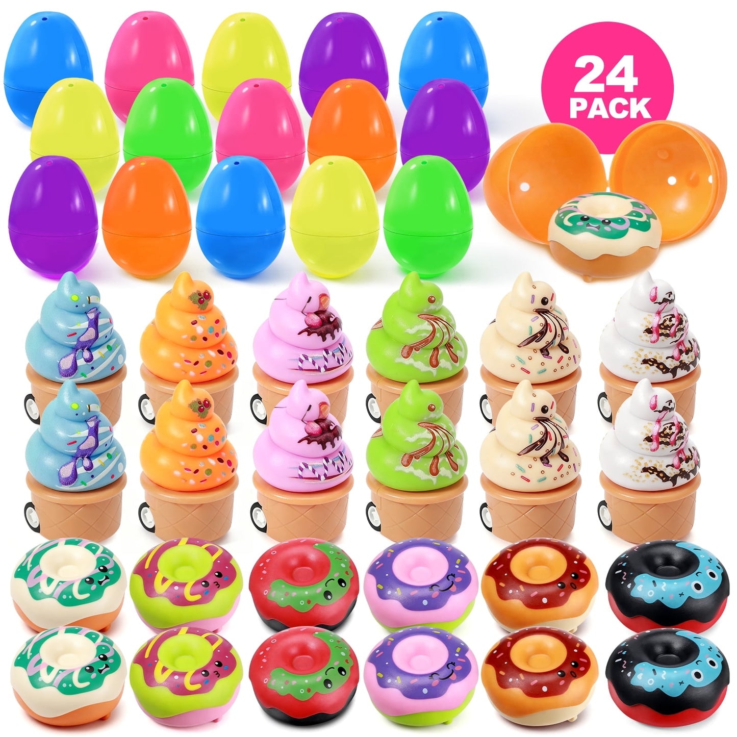 Ayieyill 12Pcs Prefilled Easter Eggs - Toy Filled Easter Eggs Filled with Pull-Back Construction Vehicles