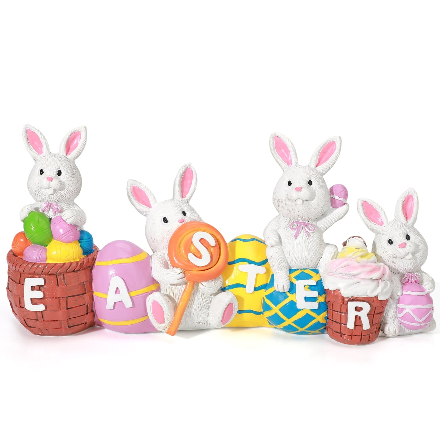 Ayieyill Easter Decor Bunny Eggs, Cute Spring Resin Bunny Figurines Tabletop for Easter Holiday Decoration