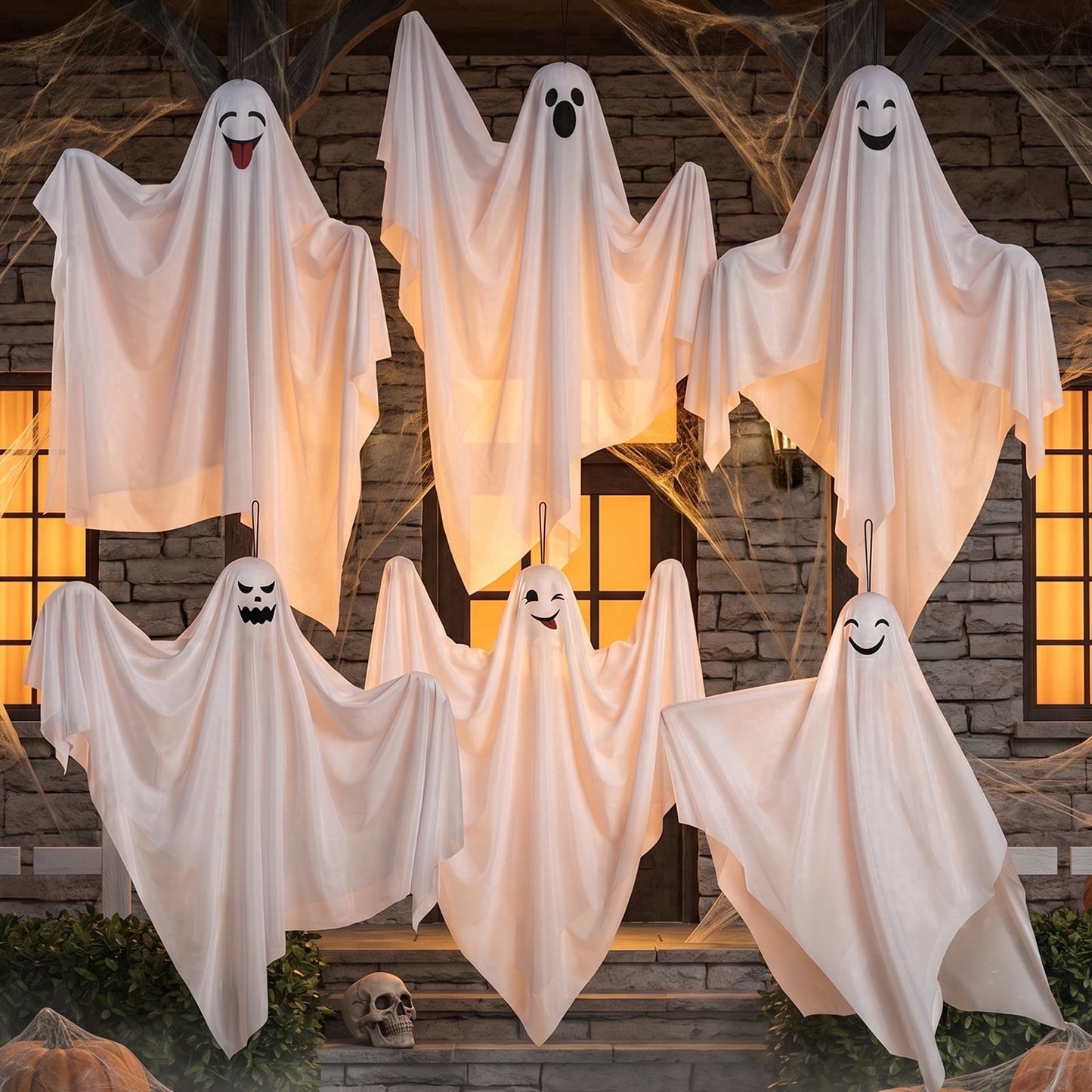 Ayieyill Halloween Hanging Ghosts Outdoor Decoration, Cute Flying Ghosts for Halloween Yard Garden Porch Party Decorations