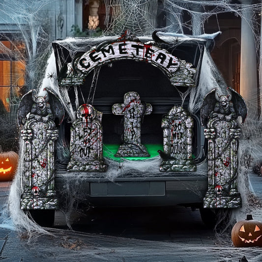 Ayieyill Halloween Tombstone Trunk or Treat Archway Garage Decoration with Gargoyles, Arch Monument, Spider Web and Non-Woven Fabric for Car Garage Door Entryway Archway and Halloween Decor Outdoor