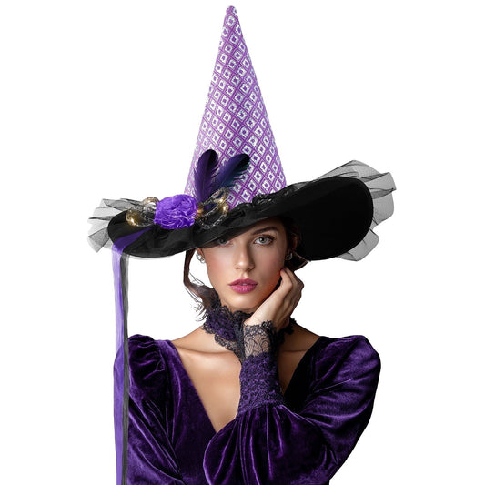 Ayieyill Halloween Witch Hats for Women with Lamp Cosplay Party Halloween Costume Accessory Purple