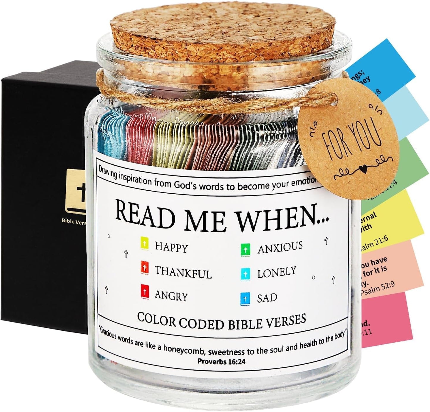 Ayieyill Inspirational Bible Verse Jar with Scripture, Daily Motivational Scripture Prayer Jar, Glass Bible Jar with Spanish Bible Verse Labels for Christian
