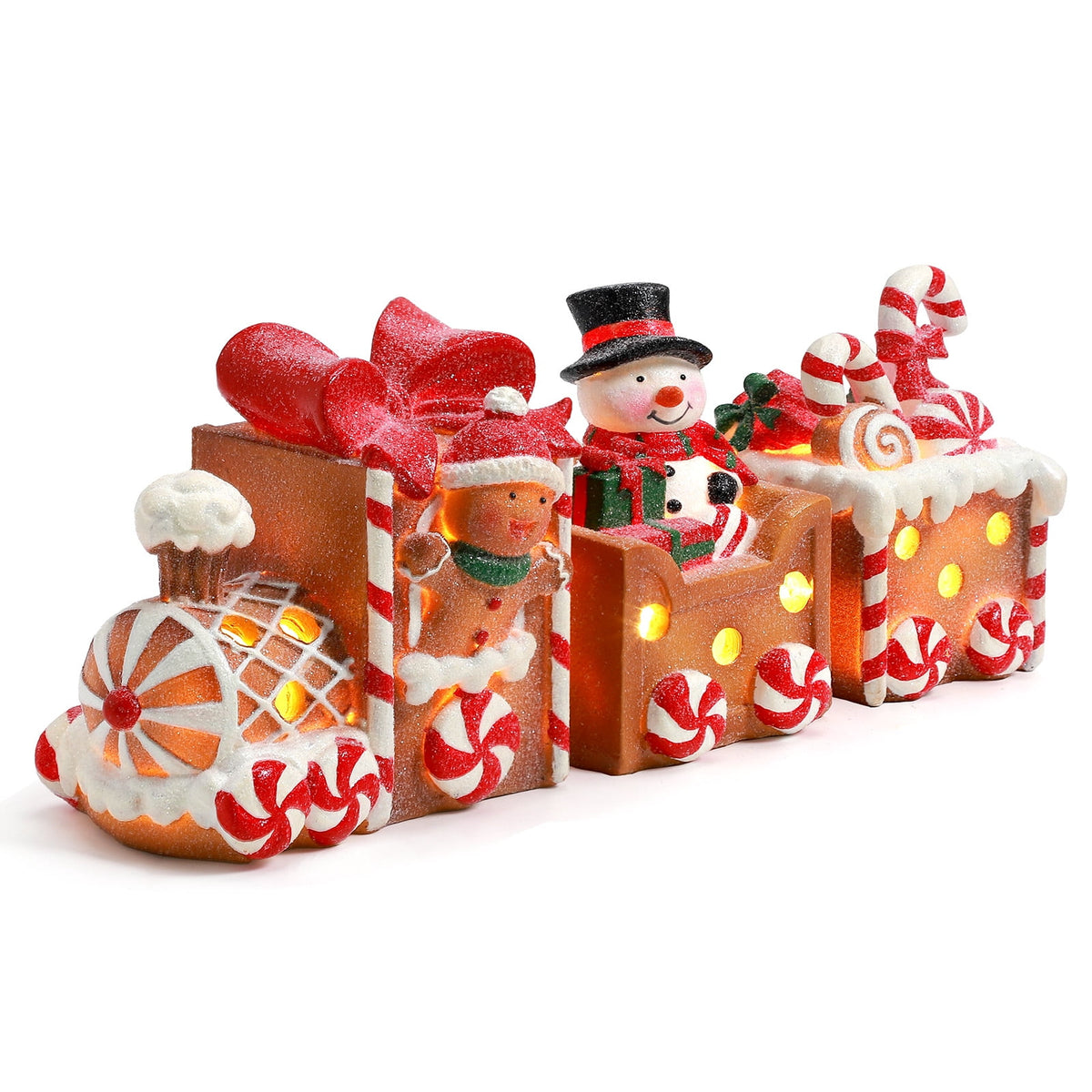 Ayieyill Lighted Gingerbread Train Christmas Decor Set, 3PCS Christmas Train Table Decor, Gingerbread Man Figurine Christmas Train Decoration for Indoor Decoration & Holiday Gift