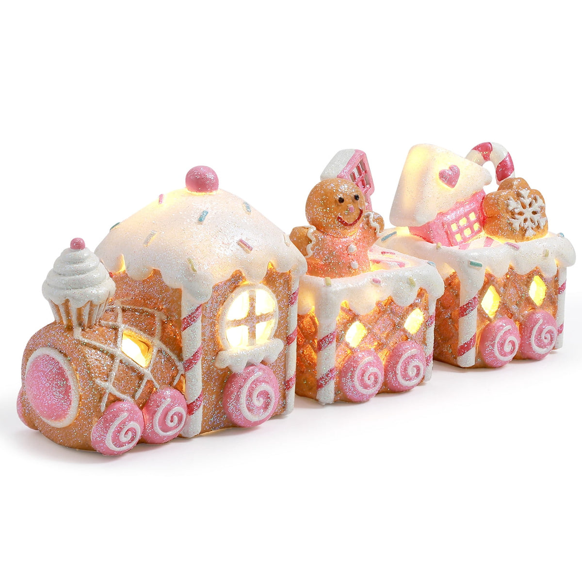 Ayieyill Lighted Gingerbread Train Christmas Decor Set, 3PCS Christmas Train Table Decor, Gingerbread Man Figurine Christmas Train Decoration for Indoor Decoration & Holiday Gift