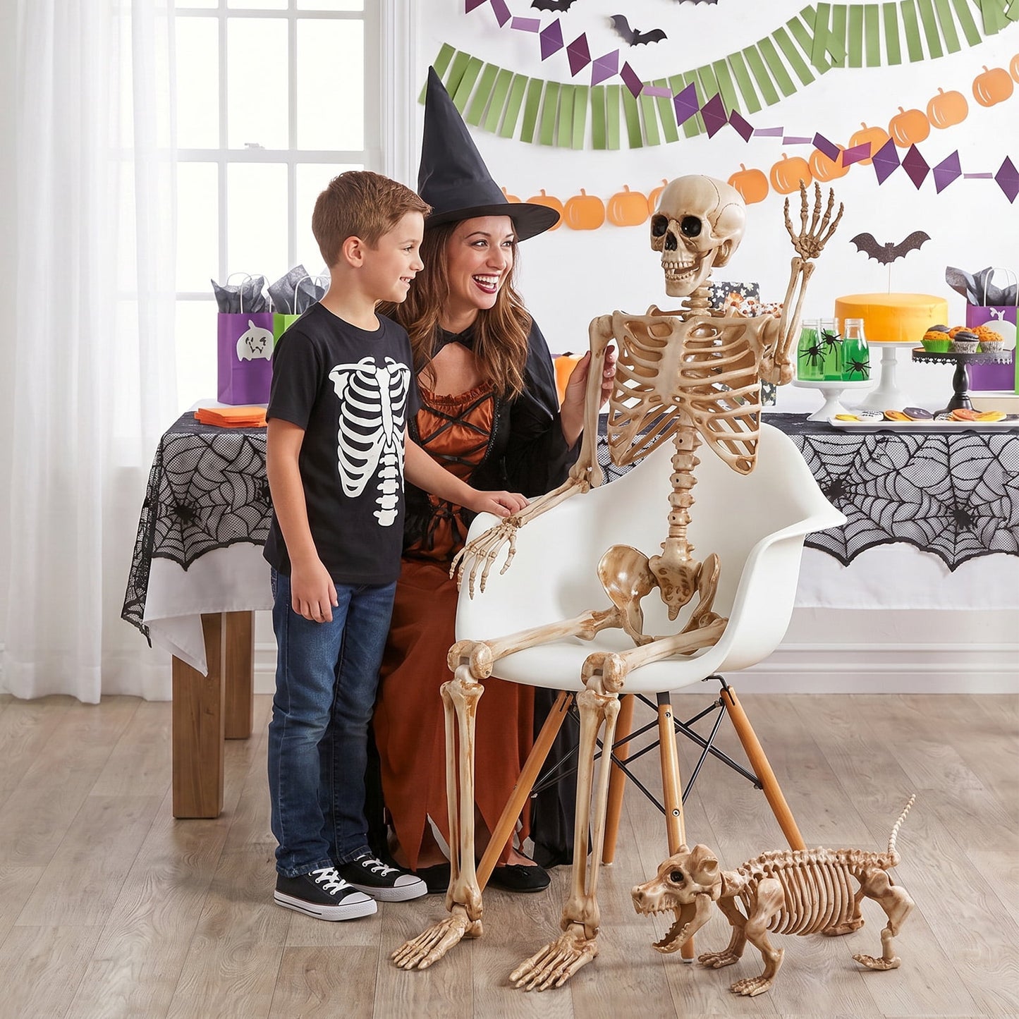 Ayieyill 65IN Halloween Skeleton Decorations, Weathered Posable Skeleton Decor for Halloween Decorations Outdoor Indoor