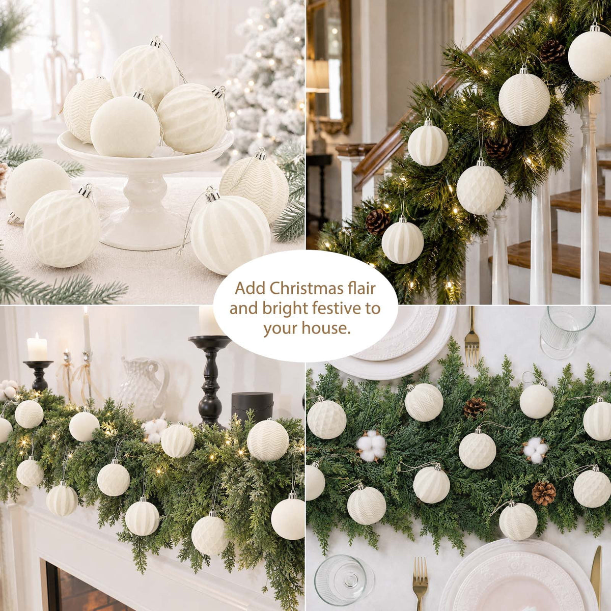 Ayieyill 12 Pack Christmas Ball Ornaments, Flocked Christmas Tree Ornaments, Christmas Hanging Ornaments for Christmas Decorations Indoor