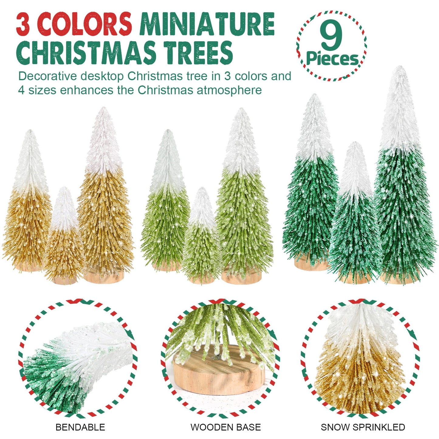 Ayieyill 9pcs Tabletop Mini Christmas Tree Set Christmas Decorations,  Artificial Christmas Tree Bottle Brush Trees