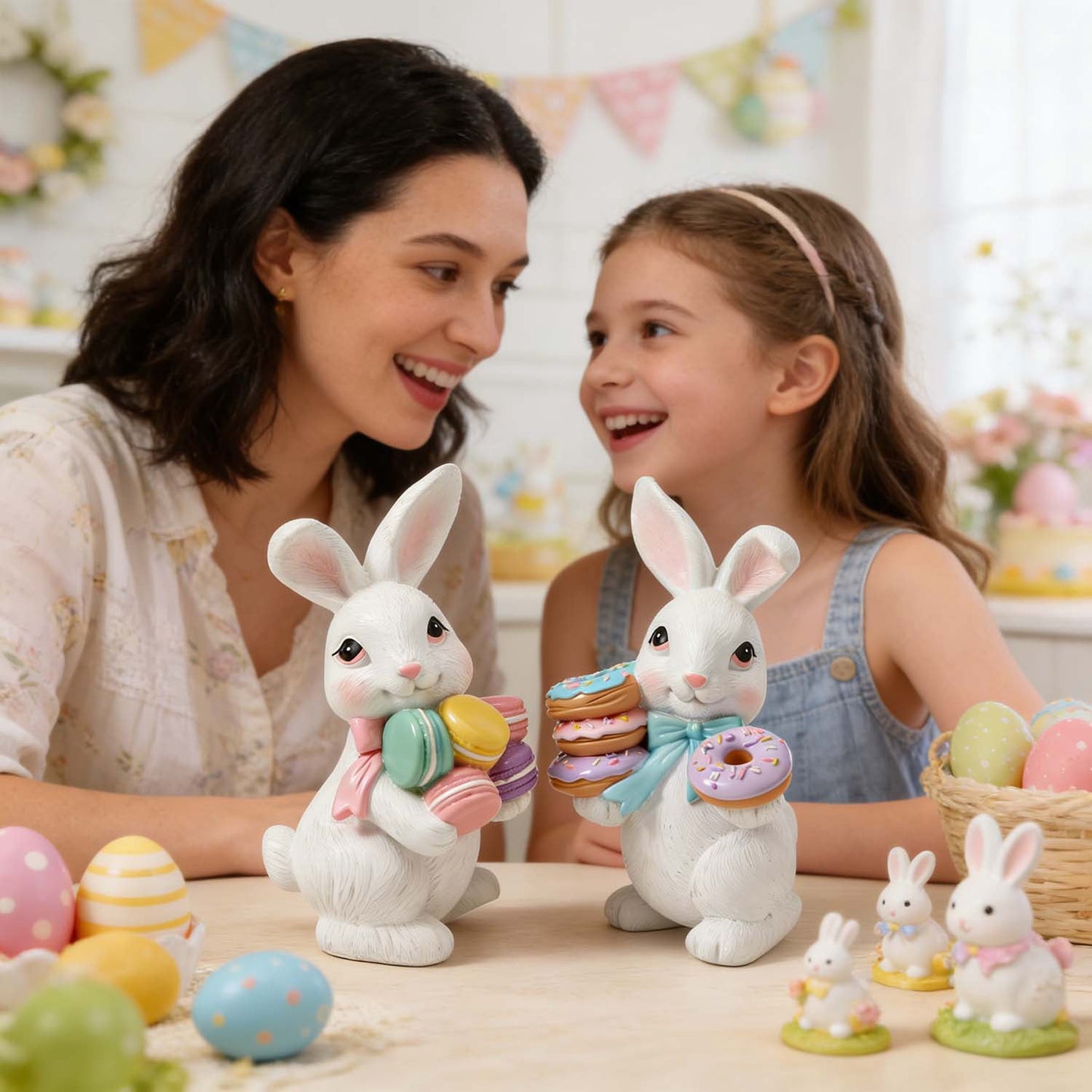 Ayieyill Easter Bunny Decorations, 2Pcs Easter Bunny Resin Ornaments for Home Courtyard Tabletop to Enhance The Easter Atmosphere