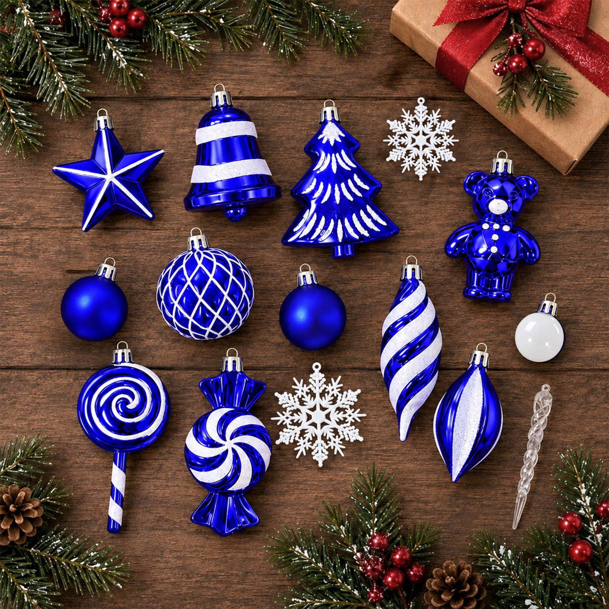 Ayieyill 40ct Christmas Ball Ornaments, Candy Cane Christmas Ornament Set, Shatterproof Christmas Ball with Rope for Tree