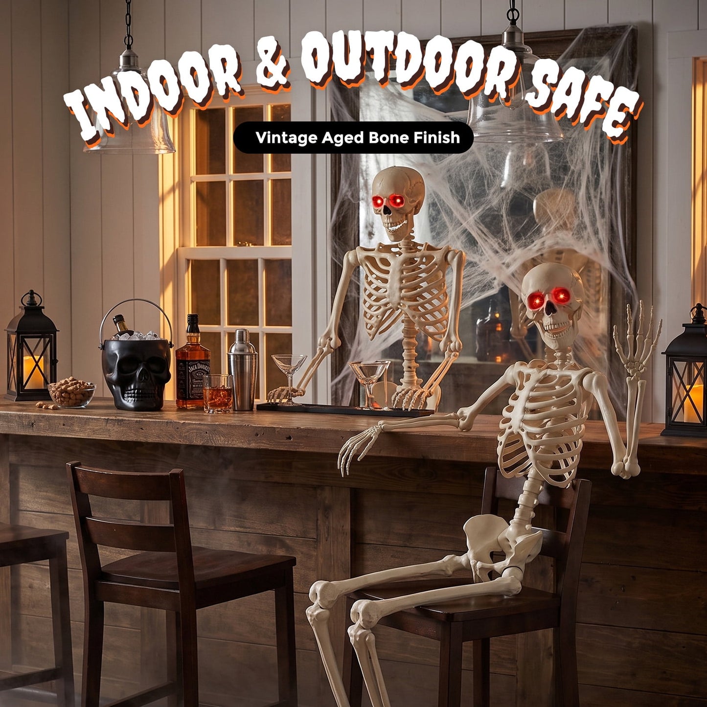 Ayieyill 65IN Halloween Skeleton Decorations, Weathered Posable Skeleton Decor for Halloween Decorations Outdoor Indoor