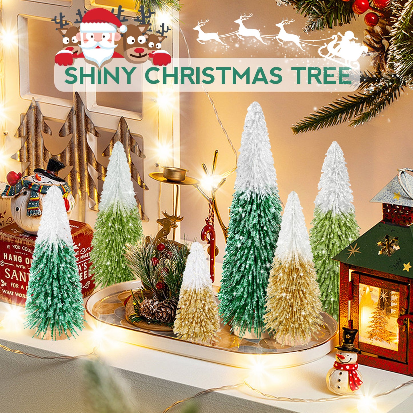 Ayieyill 9pcs Tabletop Mini Christmas Tree Set Christmas Decorations,  Artificial Christmas Tree Bottle Brush Trees