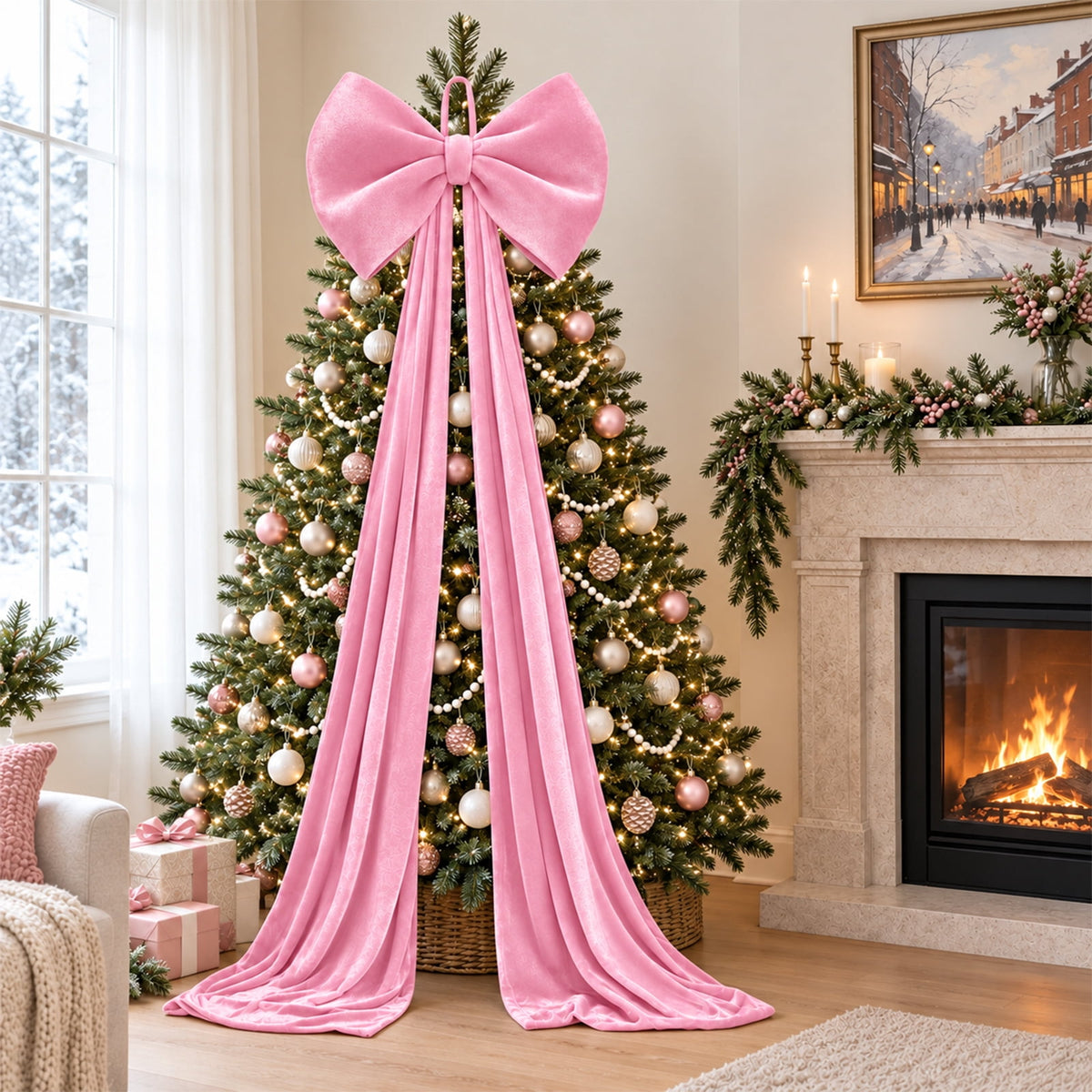 Ayieyill Burgundy Velvet Christmas Tree Topper Bow, Large Bow for Christmas Tree Decorations