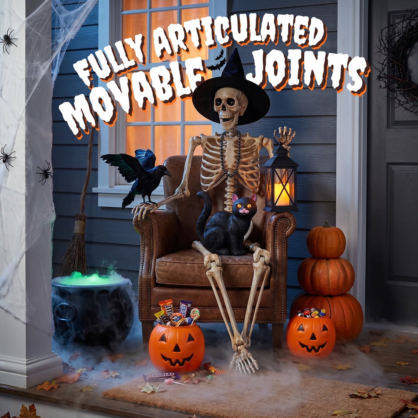 Ayieyill 65IN Halloween Skeleton Decorations, Weathered Posable Skeleton Decor for Halloween Decorations Outdoor Indoor